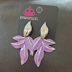 paparazzi Purple Enamel Leaf Drop Earrings with Silver Accents